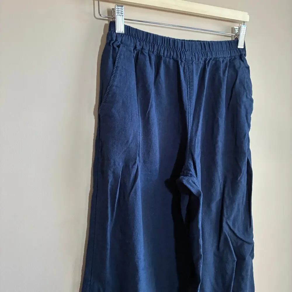 Caslon linen blend blue elastic waist wide leg nautical trousers women's xs